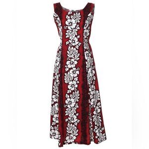 VTG,Royal Creations Made In Hawaii Elegant Floral Burgundy White Midi Dress Sz M